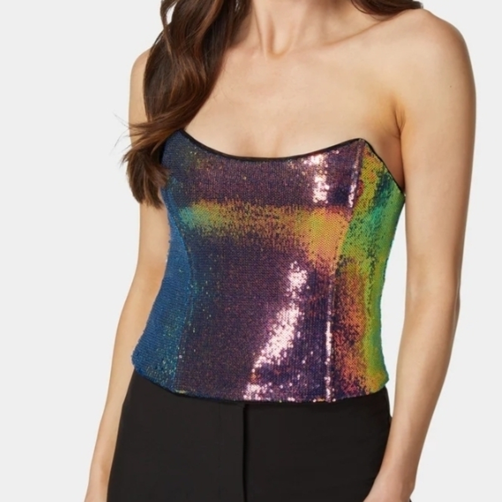Bebe Size Small S Vibrant Sequin Strapless Bustier Crop Top New With Tags